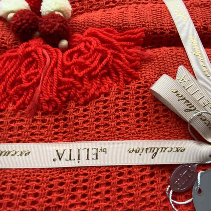 Pled tricotat cu ciucuri rosu 220x240 cm [3]