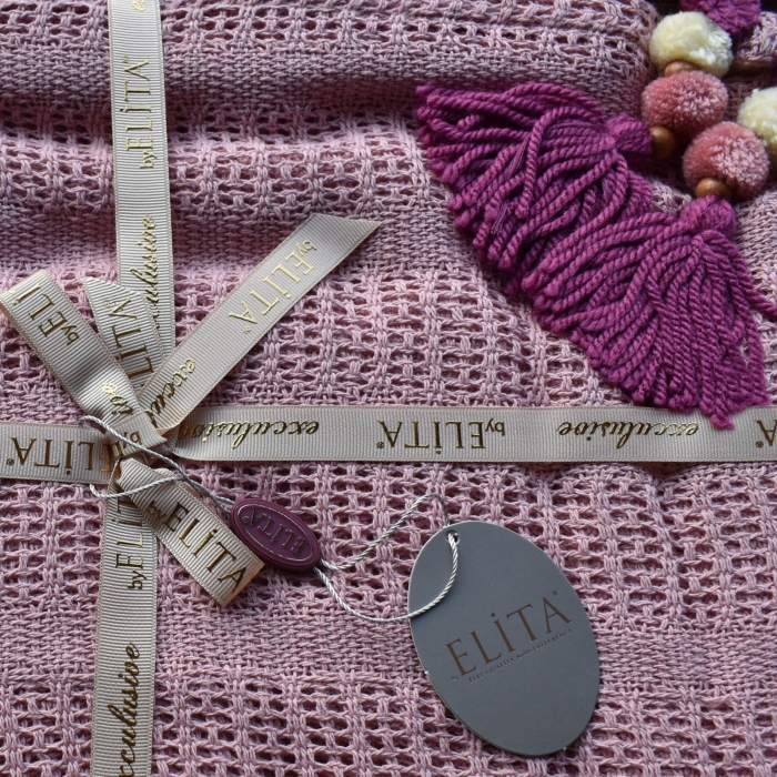 Pled tricotat cu ciucuri roz 220x240 cm [3]
