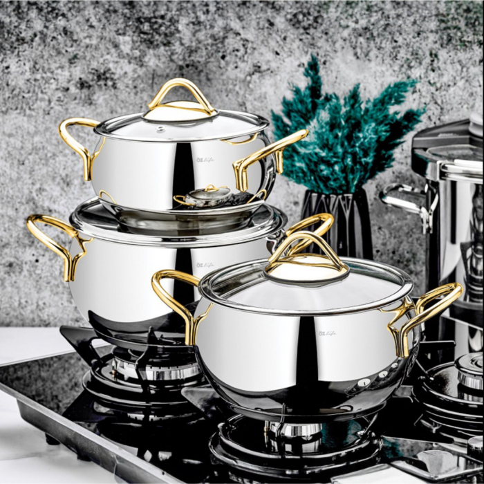Set oale inox cu manere aurii si capac. [2]