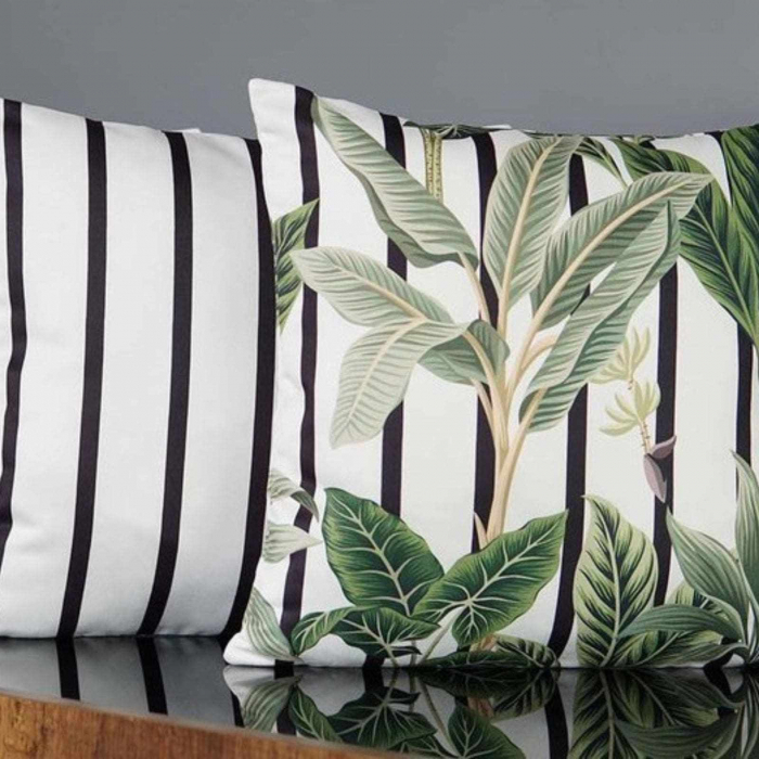 TROPIKAL Set 2 fete de perne decorative frunze + dungi negre 43x43 cm [4]