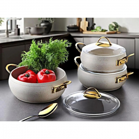 Set cratite granit crem cu capac 6 piese