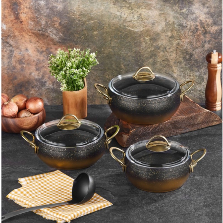 Set cratite granit maro cu capac 6 piese