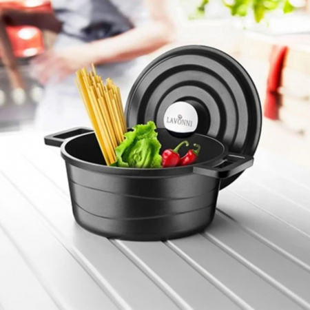 PENTRU GATIT - Cratita granit cu capac, 24 cm, negru