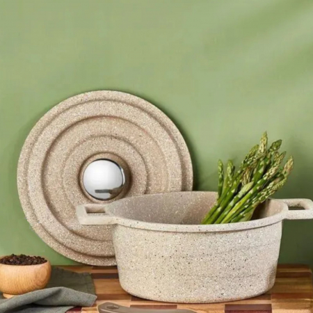 PENTRU GATIT - Cratita granit cu capac, 20 cm, crem