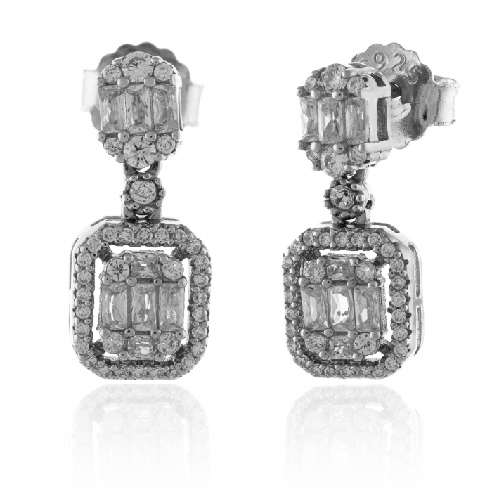 Cercei din argint 925 rodiat , Piatra: zirconia fatetata si cubic zirconia, Culoare : transparenta , Sonis Silver [1]