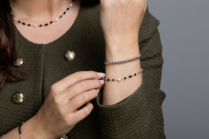 Bratara din argint 925 rodiat, Piatra: perla de laborator si onix fatetat, Culoare : alb si negru , Sonis Silver [4]