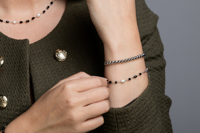 Bratara din argint 925 rodiat, Piatra: perla de laborator si onix fatetat, Culoare : alb si negru , Sonis Silver [2]