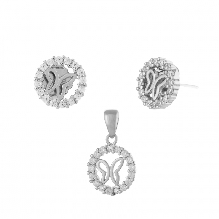 Set din argint 925 rodiat (cercei+pandantiv), Piatra: cubic zirconia, Culoare: transparenta, Sonis Silver [1]