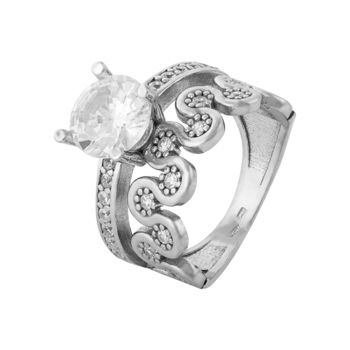 Inel din argint 925 rodiat, Piatra: zirconia fatetata si cubic zirconia, Culoare: transparenta, Sonis Silver [1]
