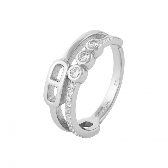 Inel din argint 925 rodiat, Piatra: zirconia fatetata si cubic zirconia,  Culoare: transparenta, Sonis Silver [1]