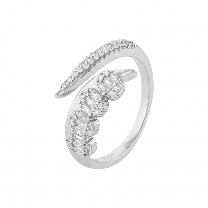 Inel reglabil, din argint 925 rodiat, Piatra: zirconia fatetata si cubic zirconia, Culoare: transparenta, Sonis Silver [1]