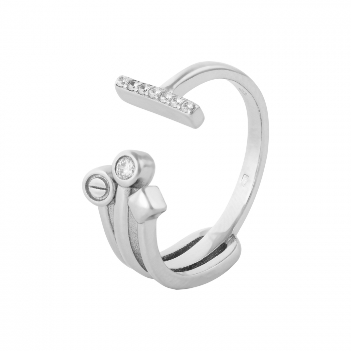 Inel reglabil, din argint 925 rodiat, Piatra: zirconia fatetata si cubic zirconia, Culoare: transparenta, Sonis Silver [1]