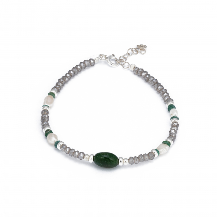 Bratara din argint 925, Piatra : malachit si perla de laborator , Culoare : verde si alb, Sonis Silver [1]
