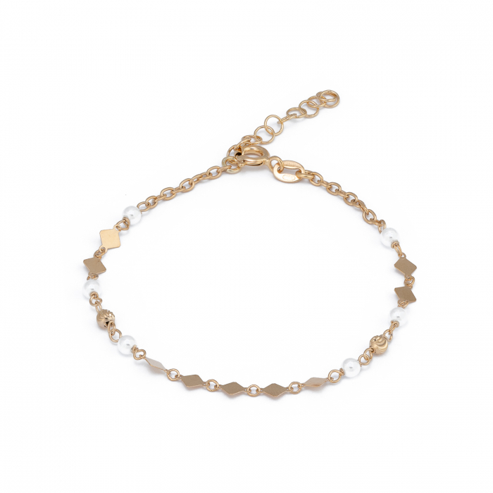 Bratara din argint 925 placat cu aur de 14 kt , Piatra : perla de laborator, Culoare : alb , Sonis Silver [1]