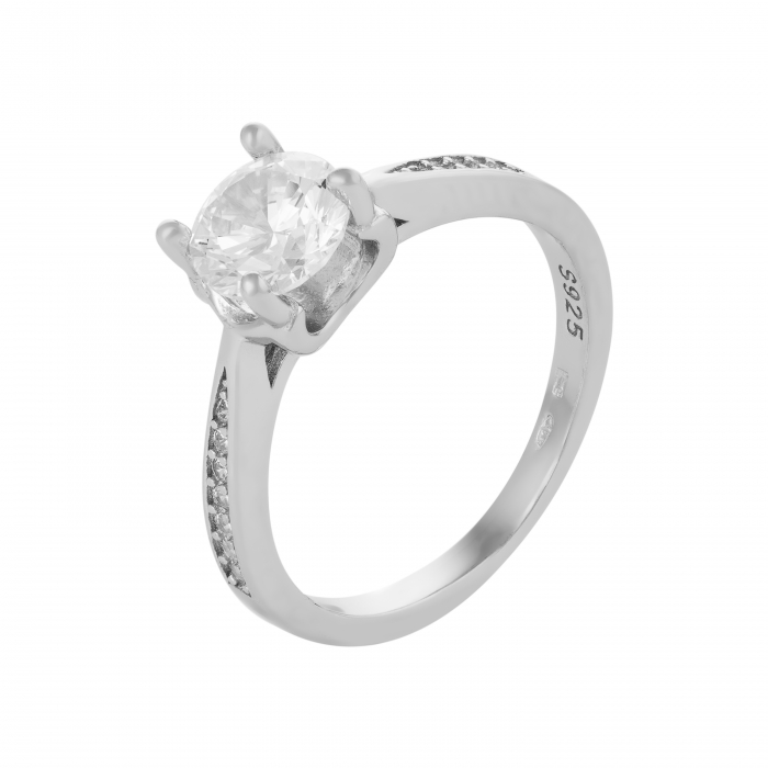Inel din argint 925 rodiat, Piatra: zirconia fatetata si cubic zirconia , Culoare : transparenta , Sonis Silver [1]