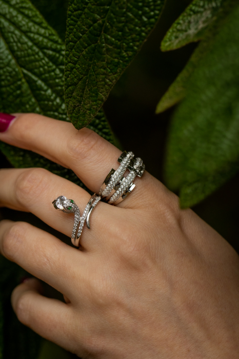 Inel din argint 925 rodiat , Piatra : zirconia fatetata si cubic zirconia , Culoare : transparent si verde, Sonis Silver [2]