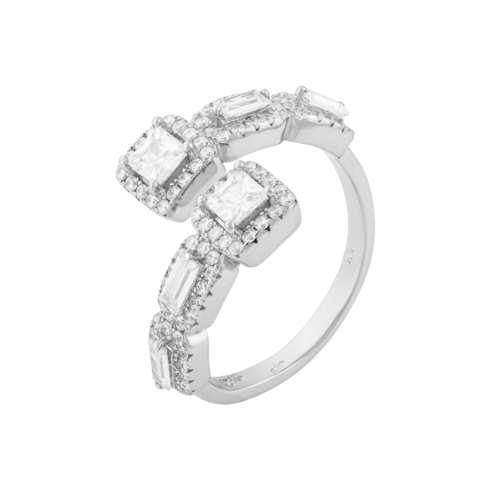 Inel  reglabil, din argint 925 rodiat, Piatra: zirconia fatetata si cubic zirconia, Culoare: transparenta, Sonis Silver [1]