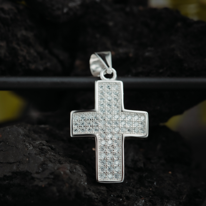 Pandantiv " tip cruce " din argint 925 rodiat,  Piatra: cubic zirconia, Culoare: transparenta, Sonis Silver [2]