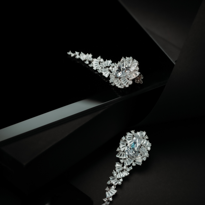 Cercei din argint 925 rodiat, Piatra: zirconia fatetata si cubic zirconia, Culoare: transparenta,Sonis Silver [2]