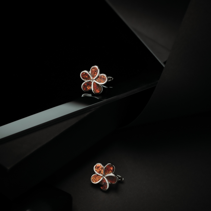Cercei din argint 925 rodiat ,Piatra : opal de foc, Culoare: maro cognac, Sonis Silver [2]