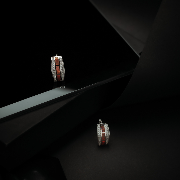 Cercei din argint 925, Tip inchidere: latch back (frantuzeasca), Piatra: opal de foc si cubic zirconia, Culoare: maro cognac si transparent, Cod:855C20 [2]