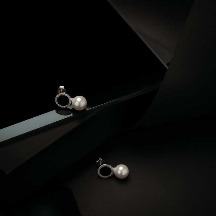 Cercei din argint 925, Tip inchidere: surub, Piatra: perla de laborator, email si cubic zirconia, Culoare: alb, negru si transparent,Sonis Silver [2]