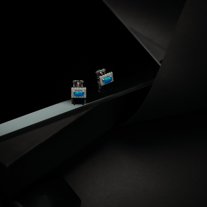 Cercei din argint 925, Piatra: opal si cubic zirconia, Culoare: albastru si transparent, Sonis Silver [2]