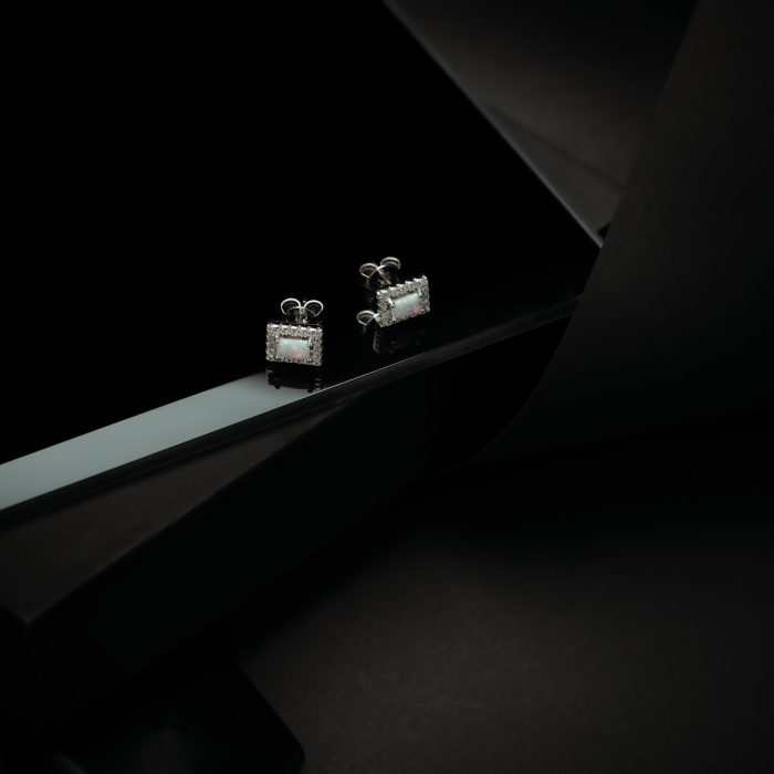 Cercei din argint 925, Tip inchidere: surub, Piatra: opal si cubic zirconia, Culoare: alb si transparent, Sonis Silver [2]