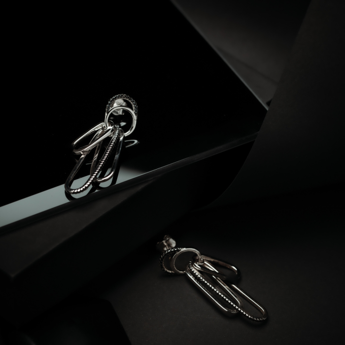 Cercei din argint 925 rodiat, Piatra: zirconia fatetata, Culoare: negru, Sonis Silver [2]