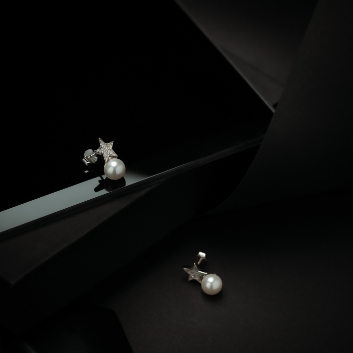 Cercei din argint 925, Tip inchidere: surub, Piatra: perla de laborator si cubic zirconia, Culoare: alb si transparent, Sonis Silver [2]