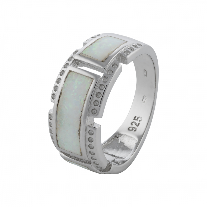 Inel din argint 925, Piatra: opal si cubic zirconia, Latime banda inelara: 3mm/ 9mm, Culoare: alb [1]