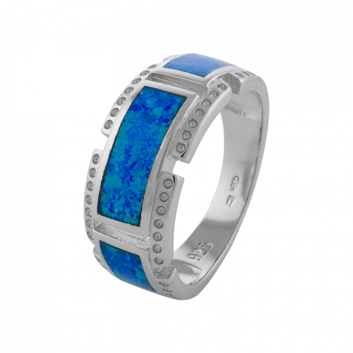 Inel din argint 925, Piatra: opal si cubic zirconia, Latime banda inelara: 3mm/ 9mm, Culoare: albastru si transparent, Cod:969#9I28 [1]