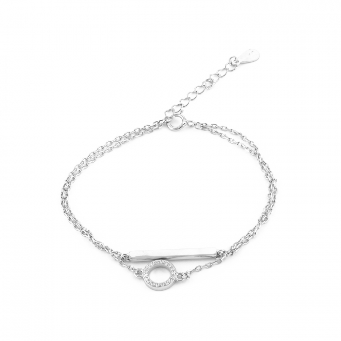 Bratara cu lant dublu din argint 925 rodiat, Piatra: cubic zirconia, Culoare: transparenta, Sonis Silver [1]