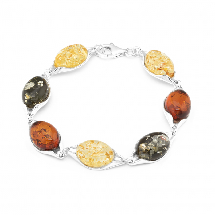 Bratara din argint 925 vintage ,Piatra : chihlimbar natural , Culoare : verde , maro cognac  si galben,  Sonis Silver [1]