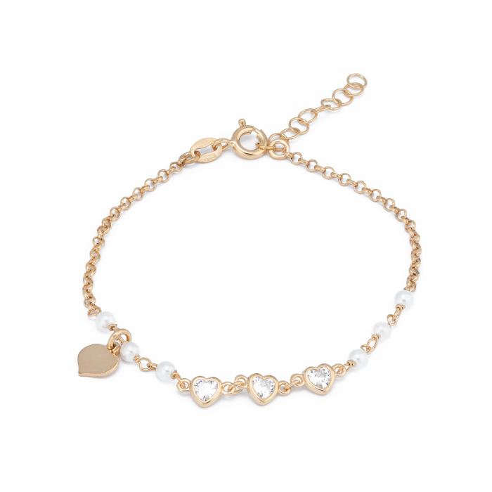 Bratara din argint 925 placat cu aur de 14 kt , Piatra : perla de laborator, Culoare : alb , Sonis Silver [1]