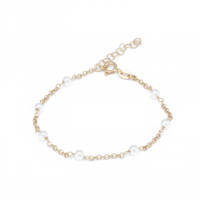 Bratara din argint 925 placat cu aur de 14 kt , Piatra : perla de laborator, Culoare : alb , Sonis Silver [1]