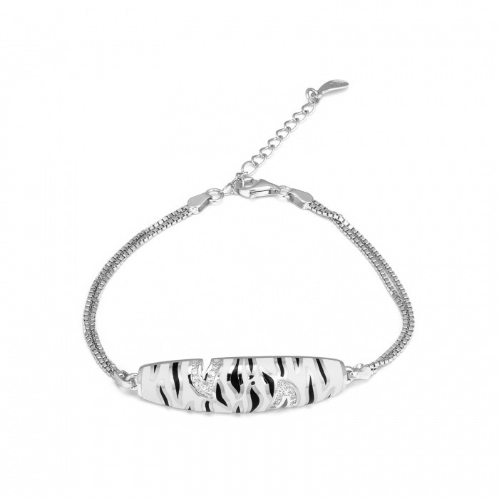 Bratara cu doua siruri, din argint 925 rodiat, Piatra: email si cubic zirconia, Culoare: alb, negru si transparent, Sonis Silver [1]