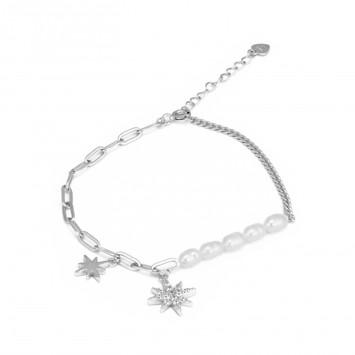 Bratara din argint 925 rodiat ,Piatra : cubic zirconia si perla de laborator ,Culoare : transparent si alb , Sonis Silver [1]