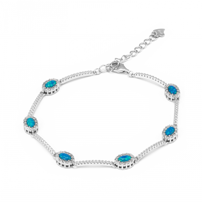 Bratara din argint 925 rodiat ,Piatra : opal de laborator si cubic zirconia , Culoare : albastru si transparent ,  Sonis Silver [1]