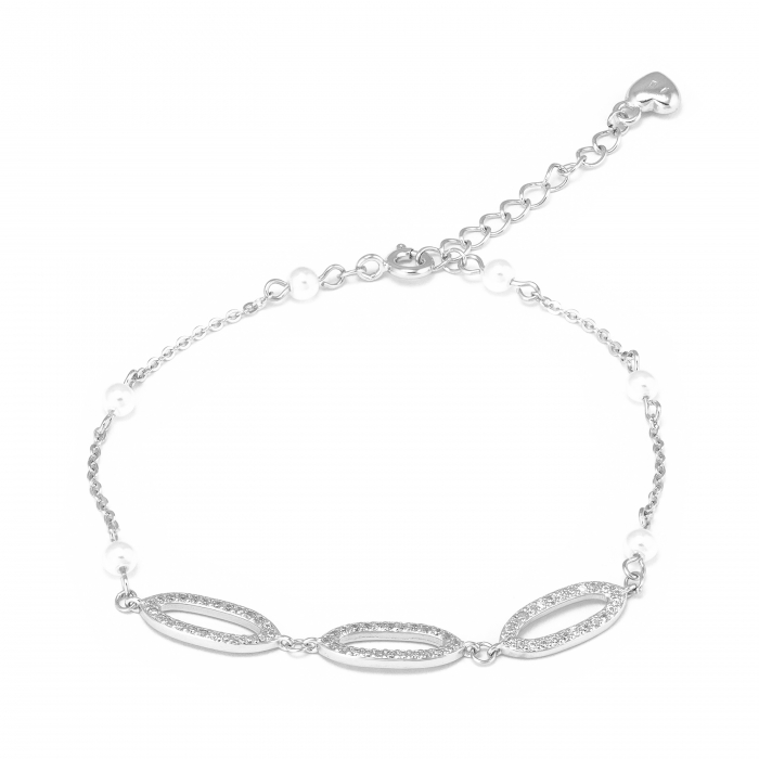 Bratara din argint 925 rodiat ,Piatra: perla de laborator si cubic zirconia , Culoare: alb si transparent,  Sonis Silver [1]