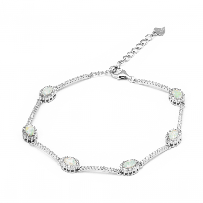 Bratara din argint 925 rodiat ,Piatra : opal de laborator si cubic zirconia , Culoare ; alb si transparent ,  Sonis Silver [1]