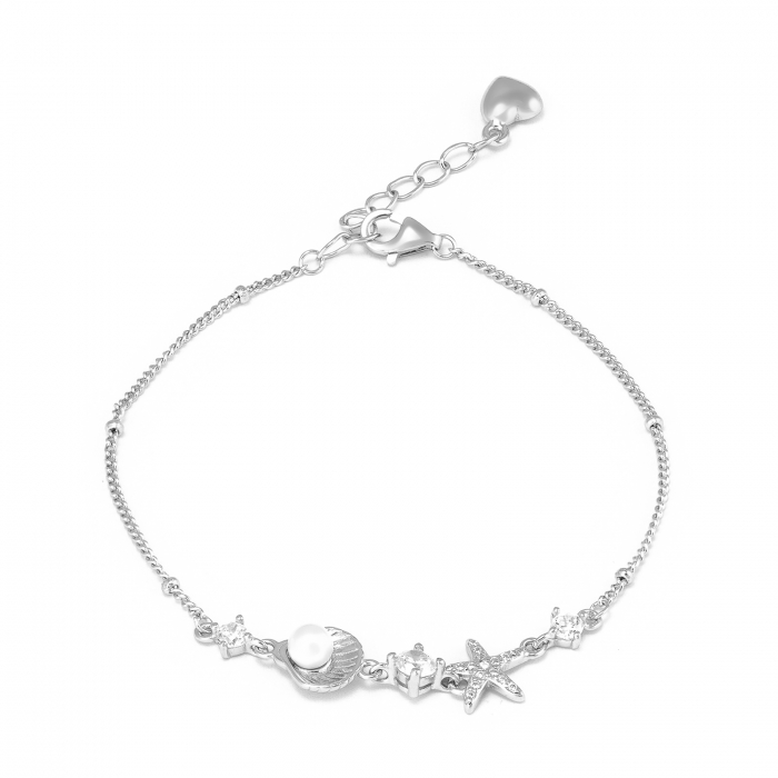 Bratara din argint 925 rodiat ,Piatra: perla de laborator, zirconia fatetata si cubic zirconia , culoare: alb si transparent, Sonis Silver [1]