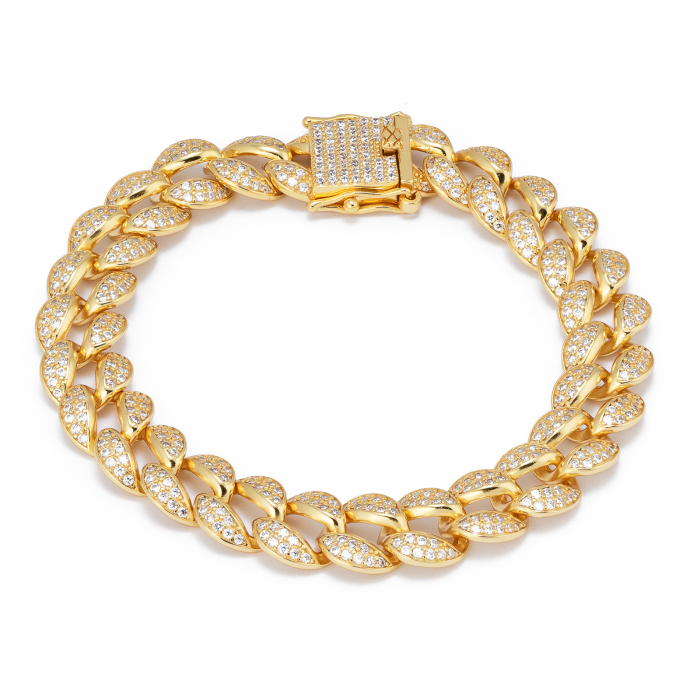 Bratara tip "Cuban " din argint 925 placat cu aur de 14 kt, Piatra : cubic zirconia , Culoare : transparenta  , Sonis Silver [1]