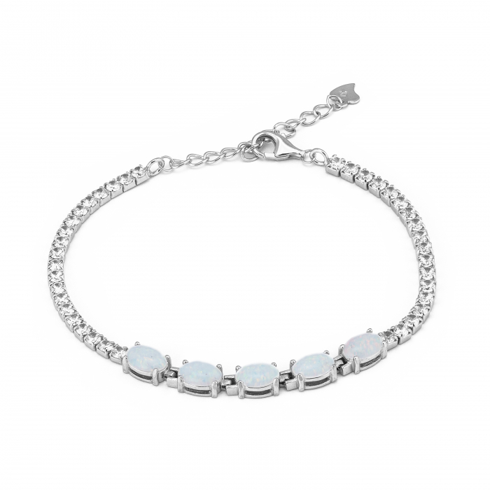 Bratara din argint 925 rodiat ,Piatra : opal de laborator  si zirconia fatetata ,  Culoare: alb si transparent ,   Sonis Silver [1]