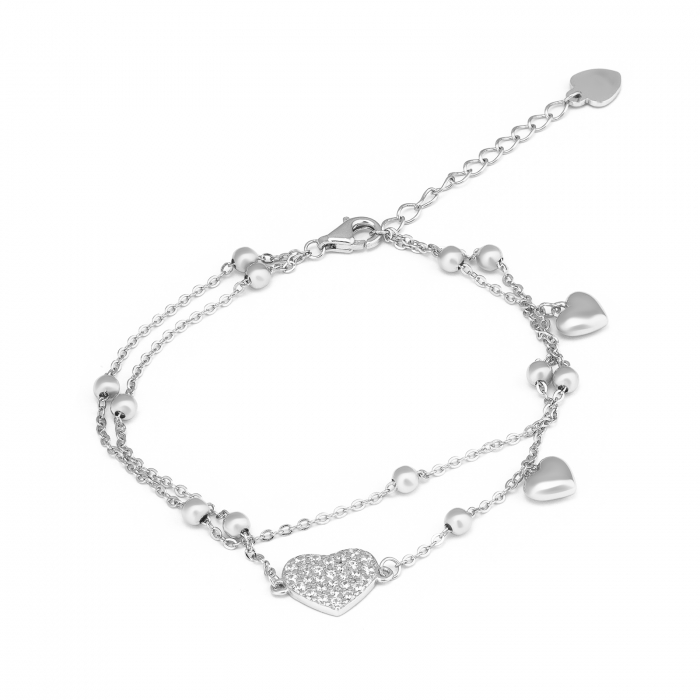 Bratara cu lant dublu ,din argint 925 rodiat , Piatra : cubic zirconia , Culoare : transparenta ,Sonis Silver [1]