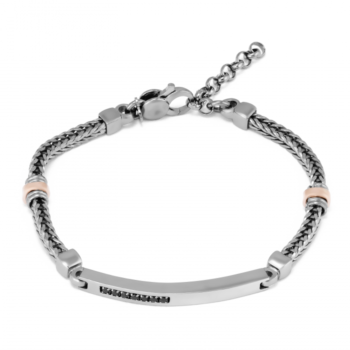 Bratara din argint 925 vintage , placata cu aur rose de 14 kt, Piatra: onix , Culoare: negru, Sonis Silver [1]