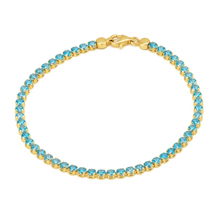 Bratara tip ''Tennis'' din aur 585/ 14 kt, Piatra: zirconia fatetata, Culoare: albastra [1]