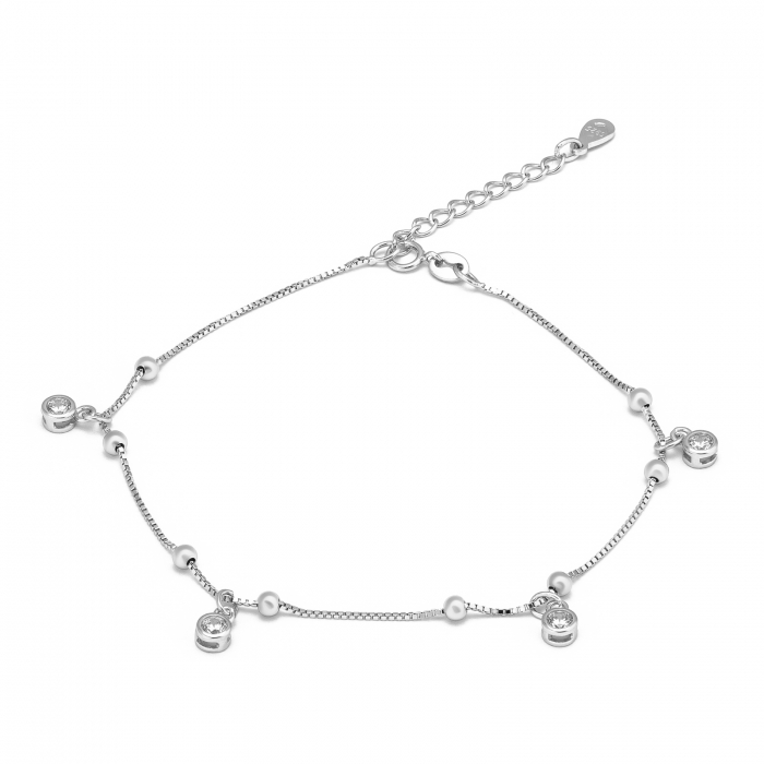 Bratara pentru glezna, din argint 925 rodiat, Piatra: zirconia fatetata, Culoare: transparenta, Sonis Silver [1]