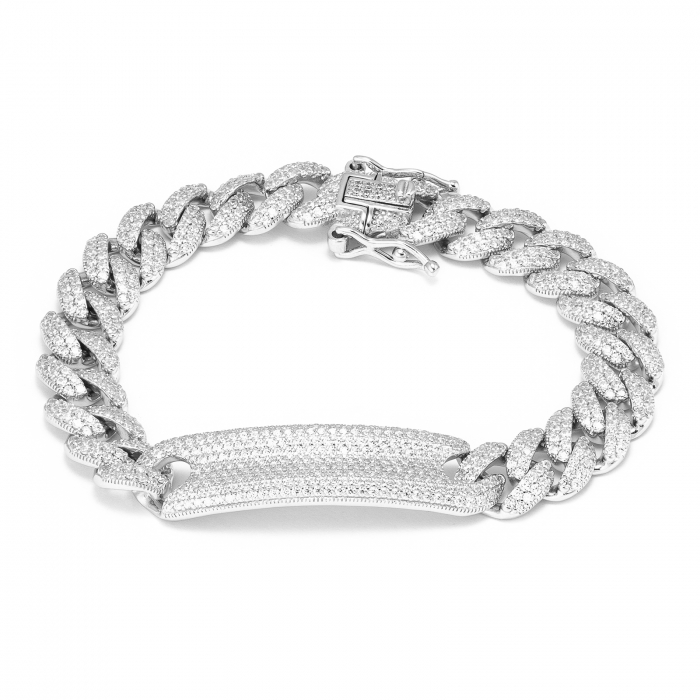 Bratara tip " Cuban " din argint 925 rodiat , Piatra : cubic zirconia , Culoare : transparenta , [1]