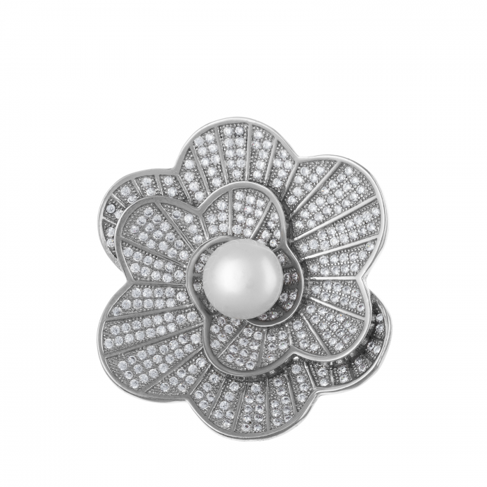 Brosa din argint 925, Piatra: perla de cultura si cubic zirconia, Greutate: 13.05 gr, Culoare: transparent si alb, Cod:7119P2 [1]